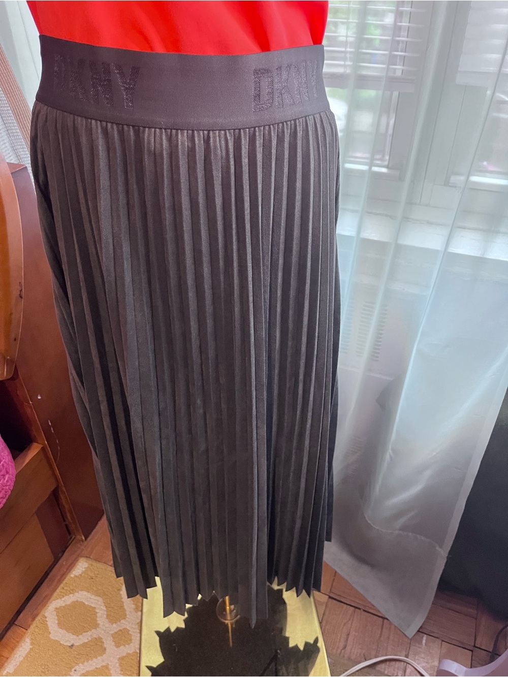 DKNY Gray Pleated Midi Skirt